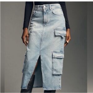 ANTHROPOLOGIE | PILCRO Blue Denim Midi Cargo Jean Skirt Women’s Size 2
